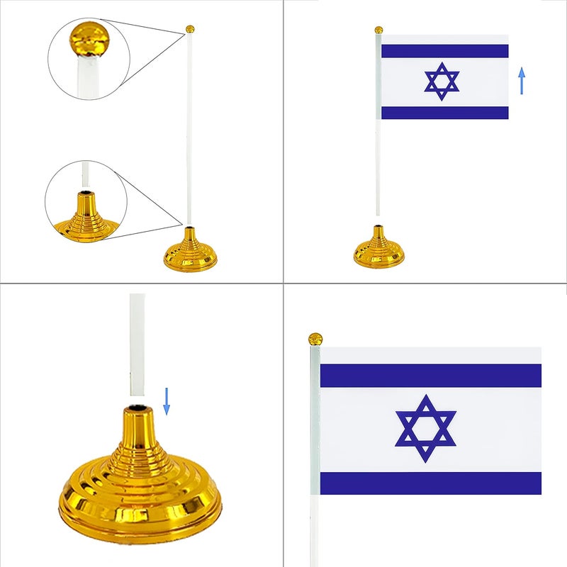 WXTWK 12 Pack Israel Flag israeli Desk Flag Small Mini israeli Table Flags With Stand Base,Home Office Festival Events Celebration Decorations - Image 4